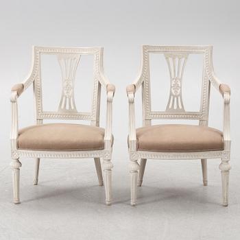 Johannes Andersson, karmstolar, ett par, sengustavianska, Lindome, omkring 1800.