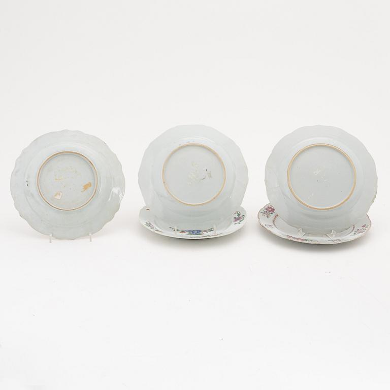 A group of eight famille rose plates, Qing dynasty, Qianlong (1736-95).