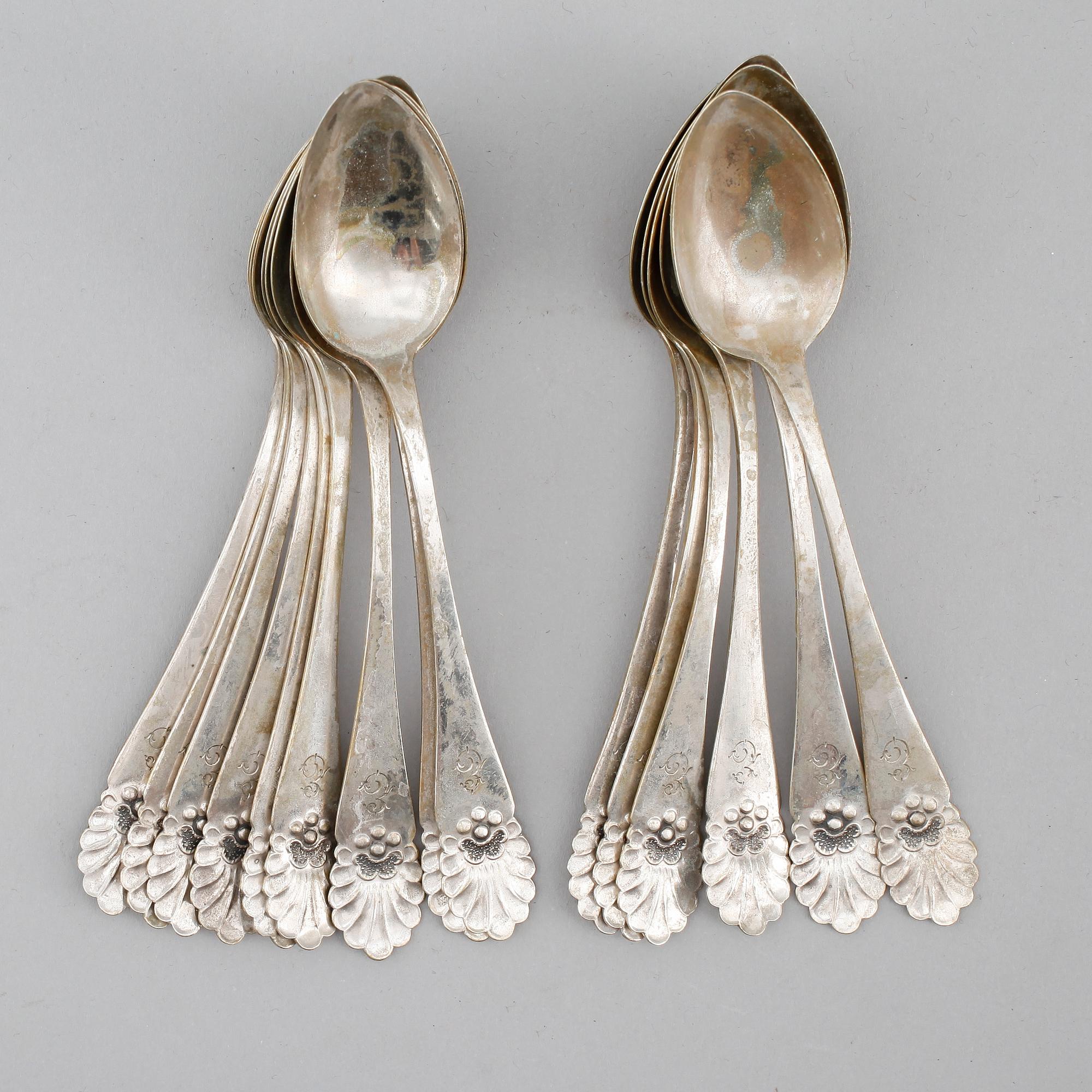TESKEDAR, 15 st, silver, MGAB, Uppsala 1944. Vikt ca 183 gram.