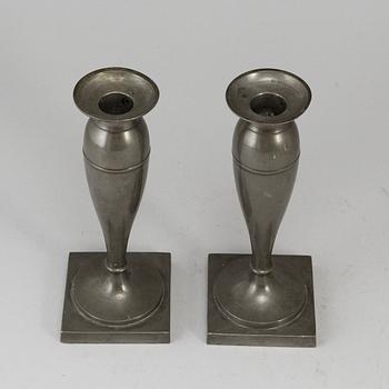 A pair  biedermeier pewter candlesticks, 19th century.