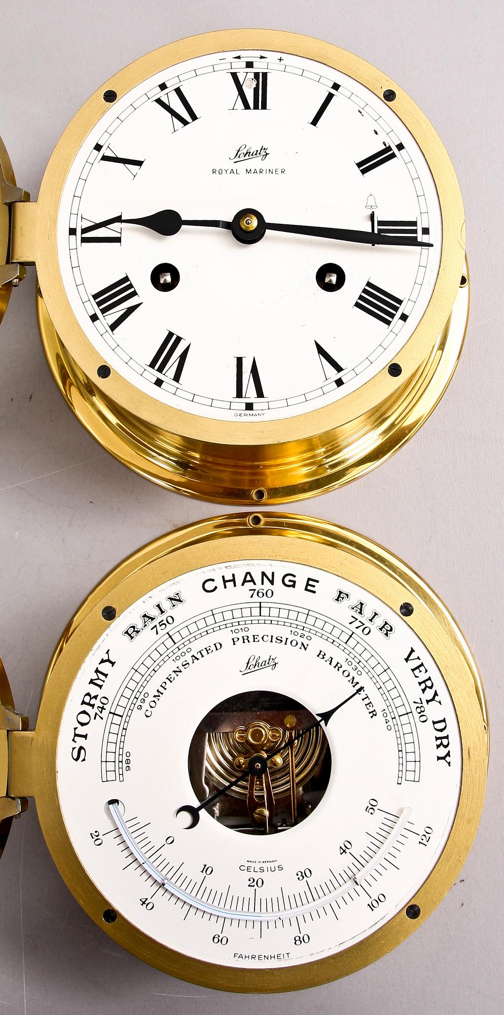 BAROMETER samt SKEPPSUR, mässing, Schatz Tyskland 1900-talets andra del.