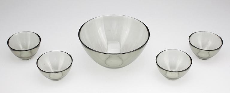 SKÅLAR, 5 st, glas, "Fuga", Sven Palmqvist, Orrefors, 1900-tal.