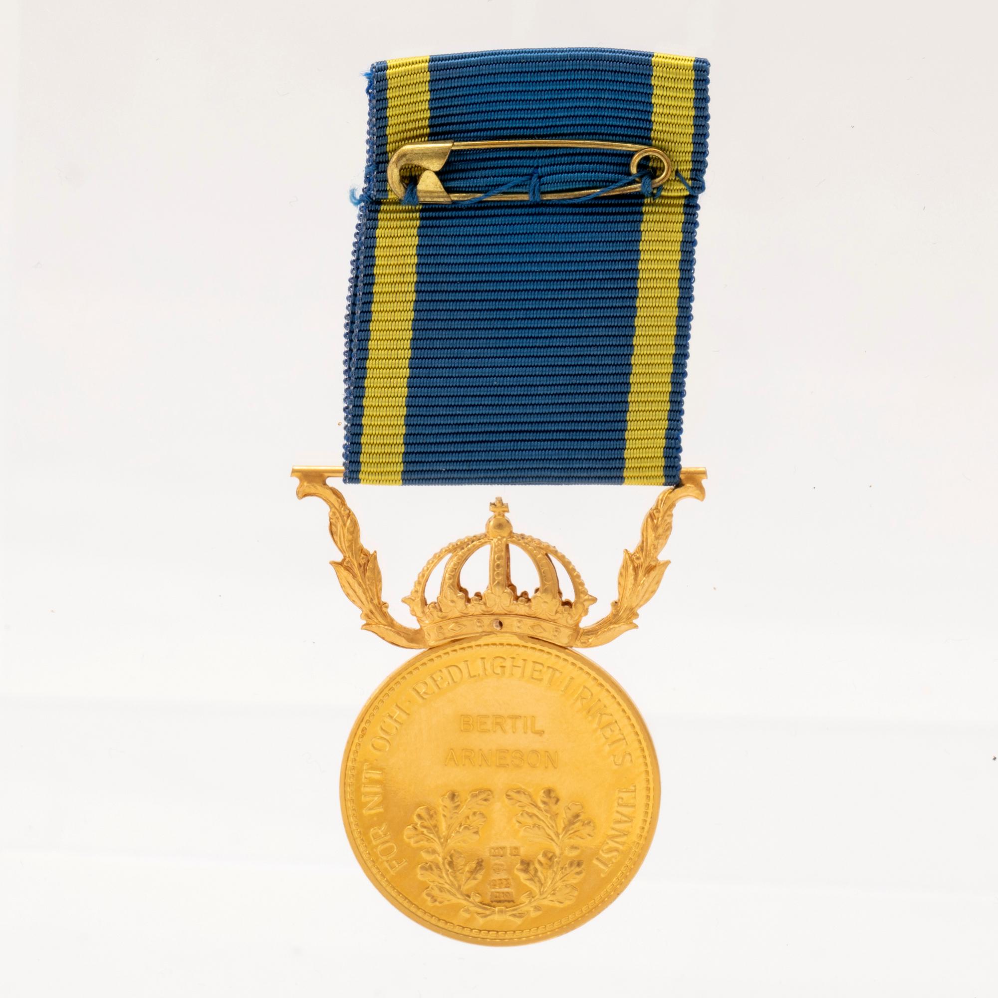 Medalj "För nit och redlighet i rikets tjänst" 18K guld.