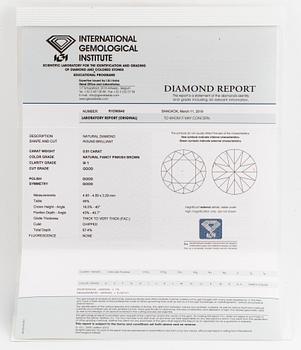 18K white gold with brilliant-cut diamond, 0,51 ct, fancy pinkish brown/Si1 according to certificate IGI.