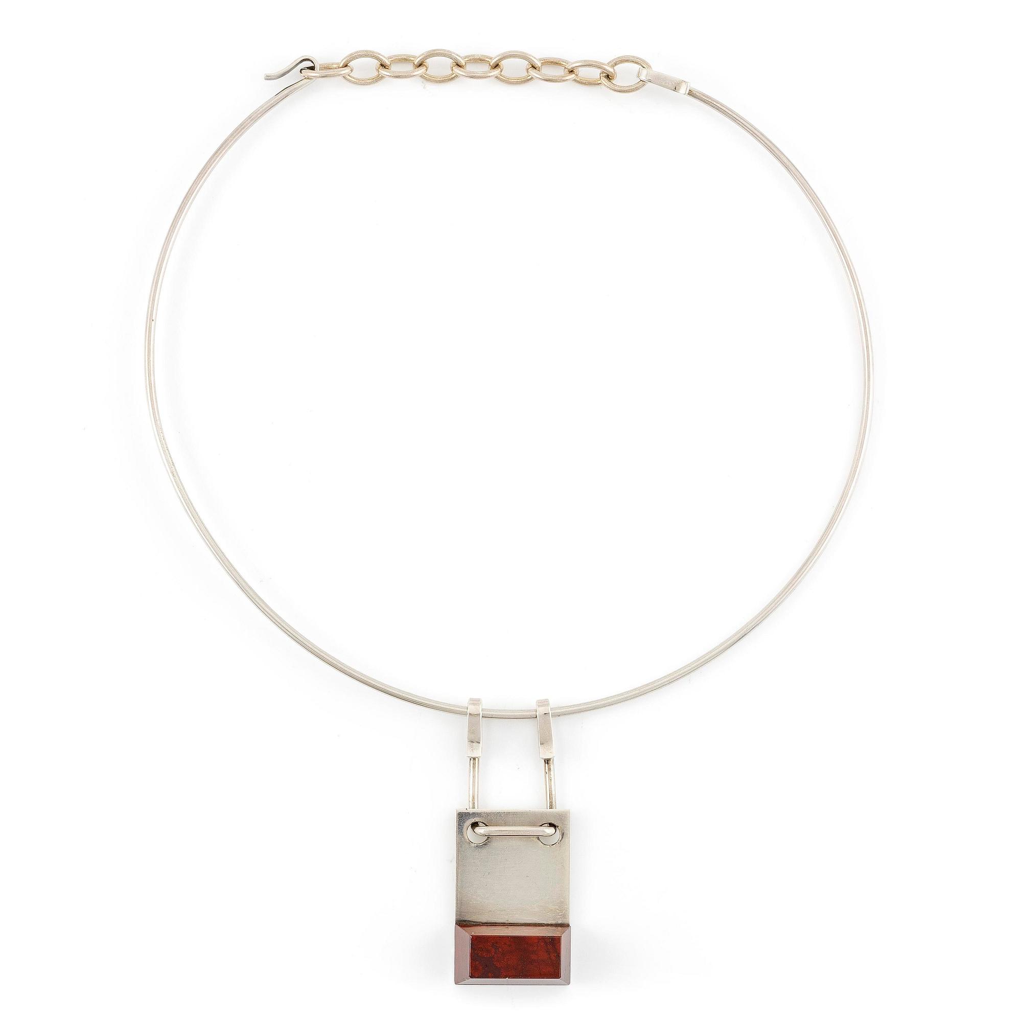 Sigurd Persson, a necklace, silver with red stone (likely jasper), Stockholm 1981.
