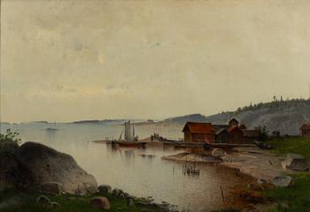 Harald Torsslow, Coastal Landscape with Figures by a Fishing Village.