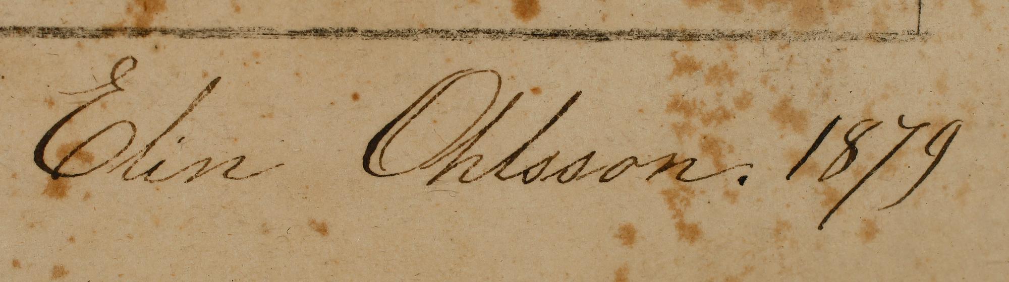 OKÄND KONSTNÄR, krita, sign Elin Ohlsson och dat 1879.