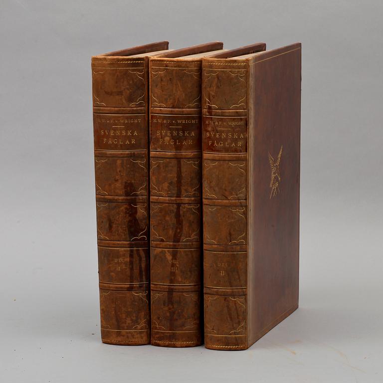 BÖCKER, 3 vol, "Svenska fåglar", M, W & F von Wright, 1927 och 1929.