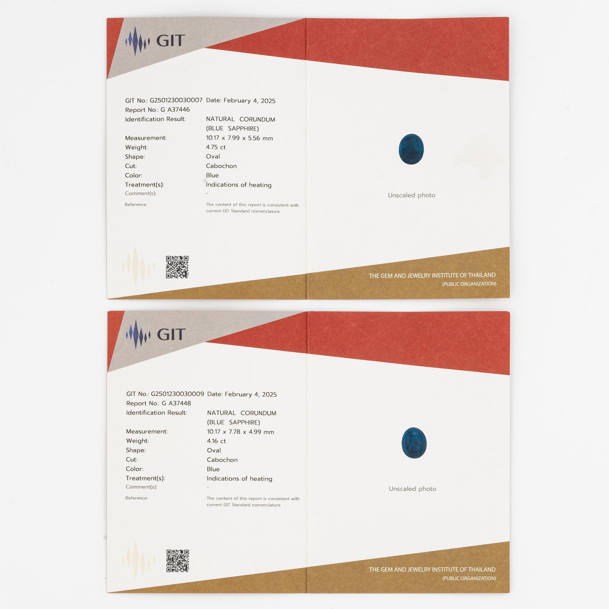 Earrings in 18K gold with cabochon-cut sapphires and octagon-cut diamonds.