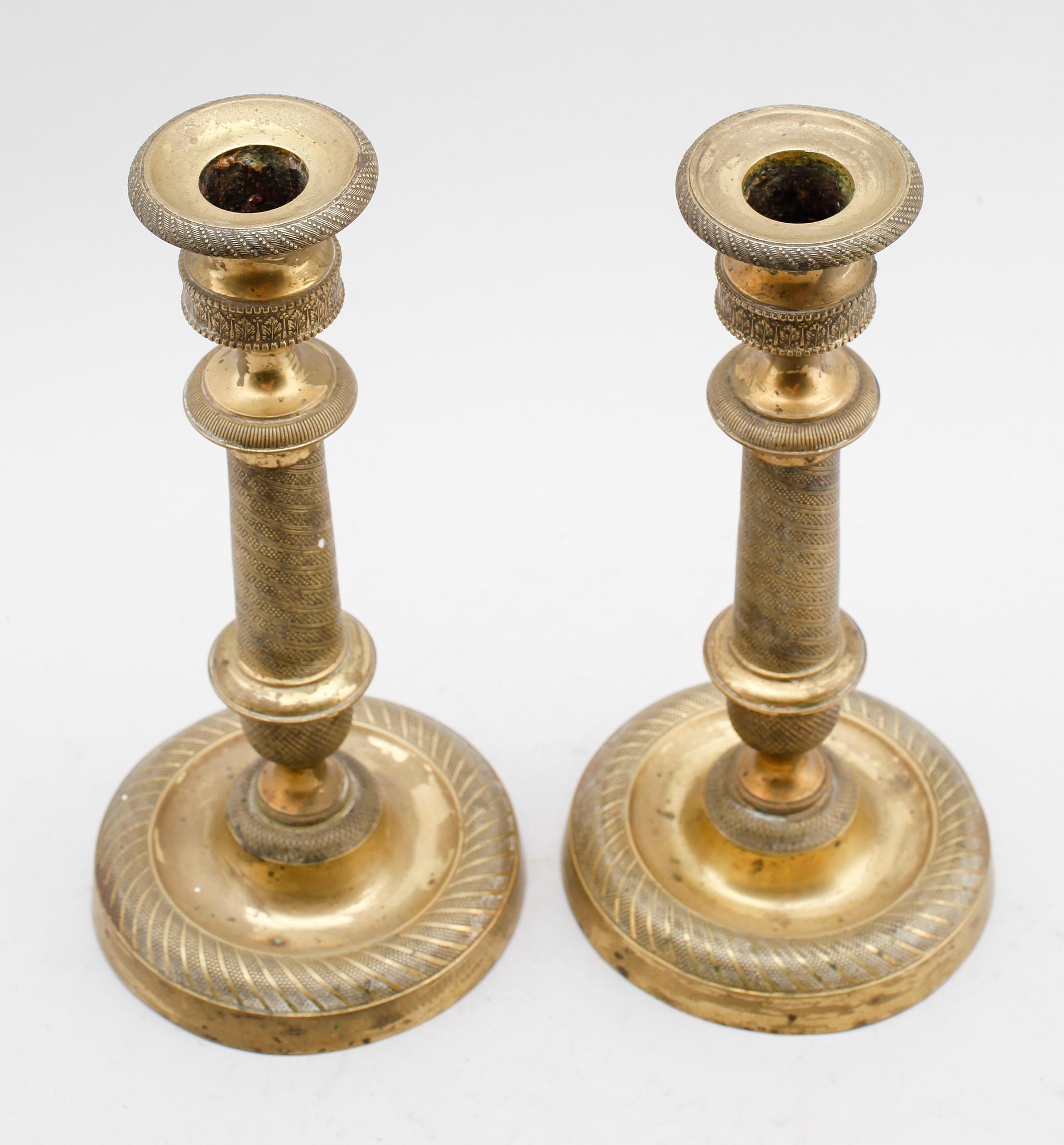 LJUSSTAKAR, 1 par, brons, senempire, 1800-talets mitt.