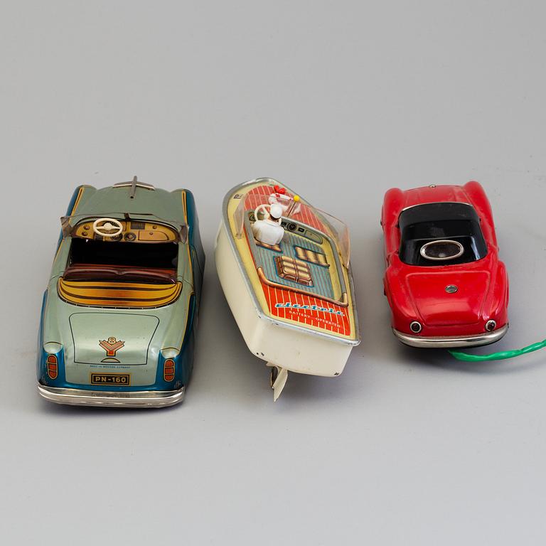 THREE TIN PLATE TOYS, mid 20th century.