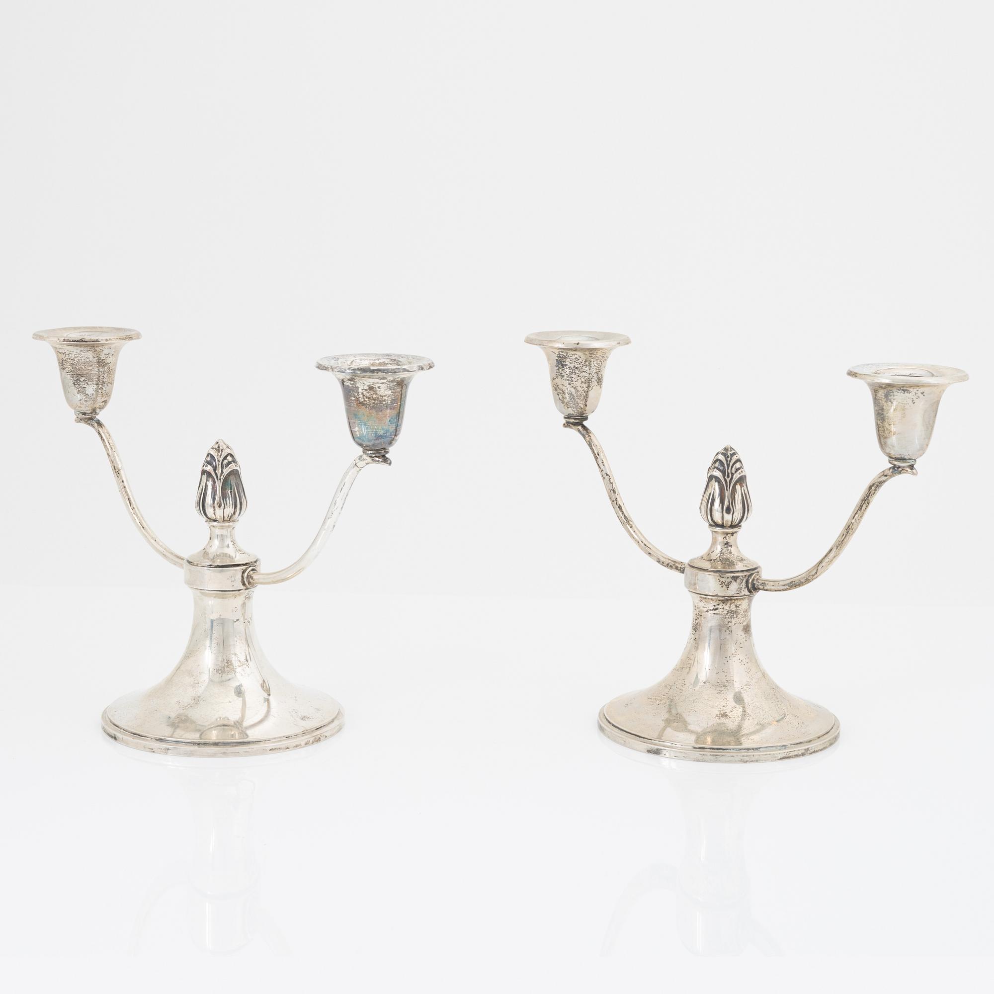 Kandelabrar, ett par, silver, svensk importstämpel.