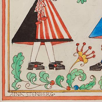 Aina Stenberg-Masolle, Swedish folk art scene from Dalarna.