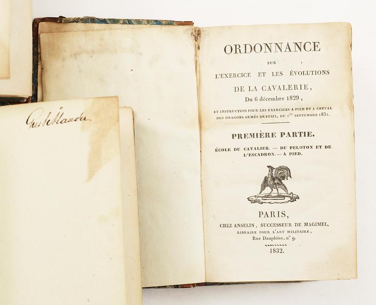 BOK, 3 vol, "Ordonnance sur l´exercise et les évolutions de la cavalerie..." Paris 1832.