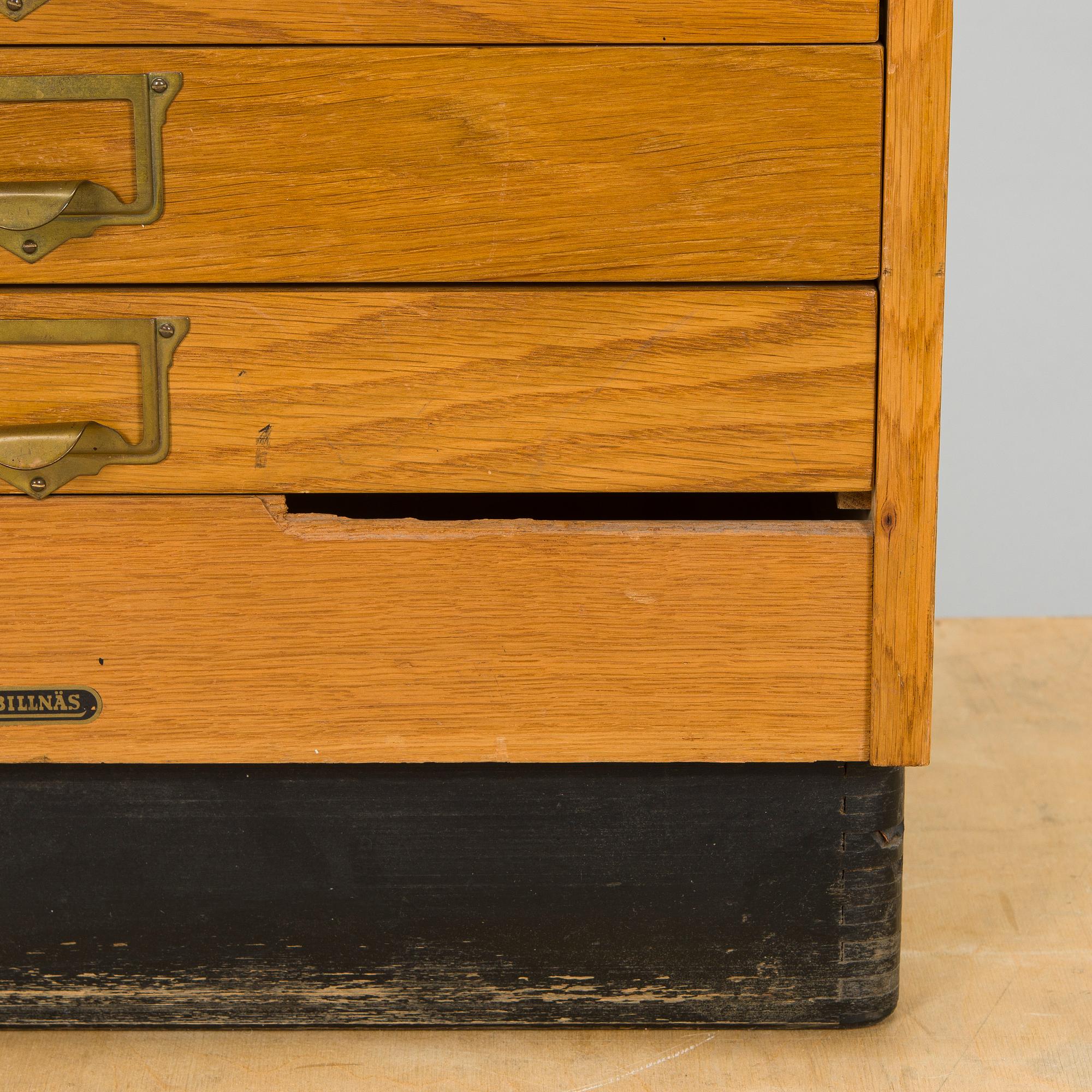 A Billnäs oak wood archive cabinet, Finland mid-20th century.