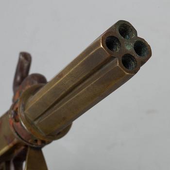 A PERCUSSION PISTOL, four barrels, 19TH CENTURY.