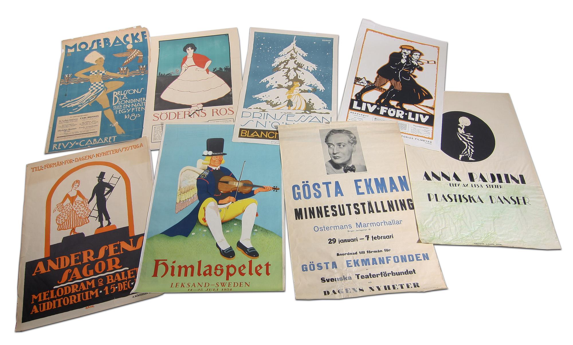 AFFISCHER, 8 st, tryck, bla "Brissons Blå Blondiner", 1920-50-tal.