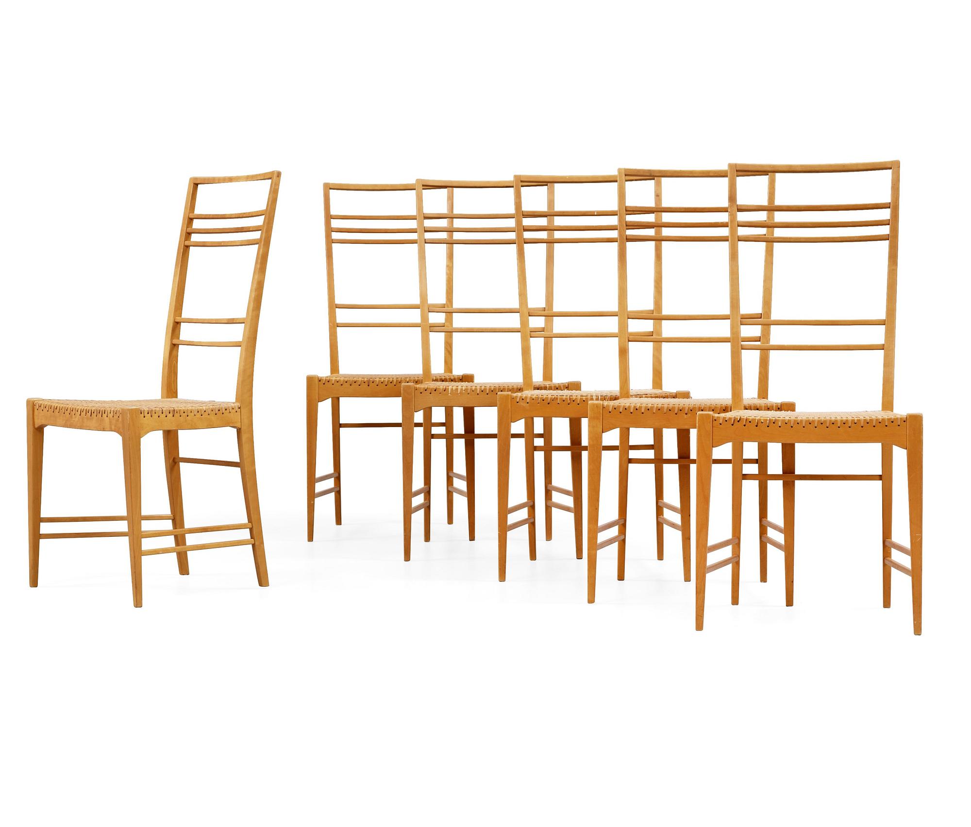 A set of six Erik Chambert 'Poem' birch and rattan dining chairs, Chambert's, Norrköping, Sweden, probably 1950's.