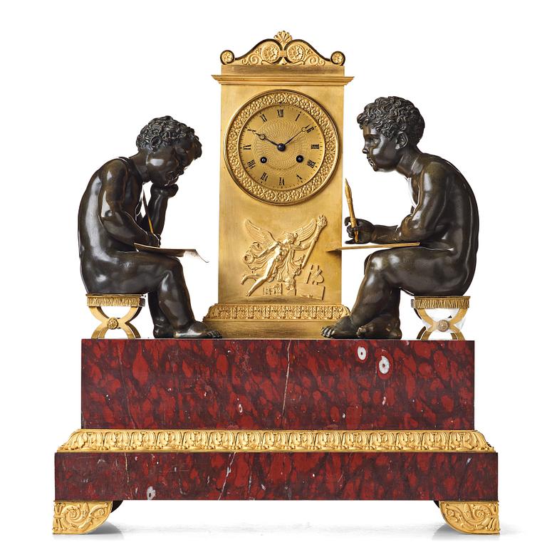 A "Mer Du Blanche, Mer Du Nord" mantel clock, French Empire, early 19th century.