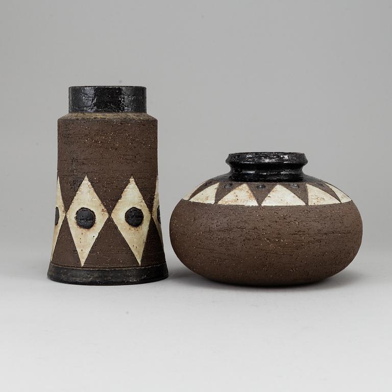 INGER PERSSON, two stoneware vases, Rörstrand Ateljé, Sweden, signed.