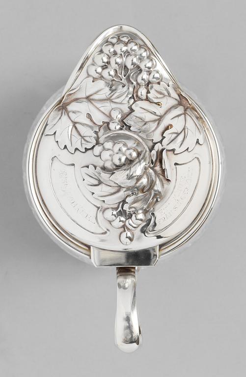 A RUSSIAN SILVER AND CRISTAL PITCHER, makers mark of Bolin, Moscow 1899-1908.