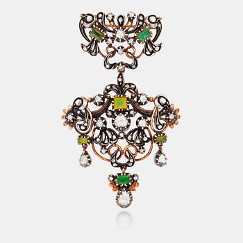 833. A Victorian brooch/pendant with foiled glass and rose-cut diamonds.