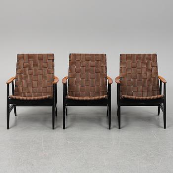 A set of three 1950's easy chairs.