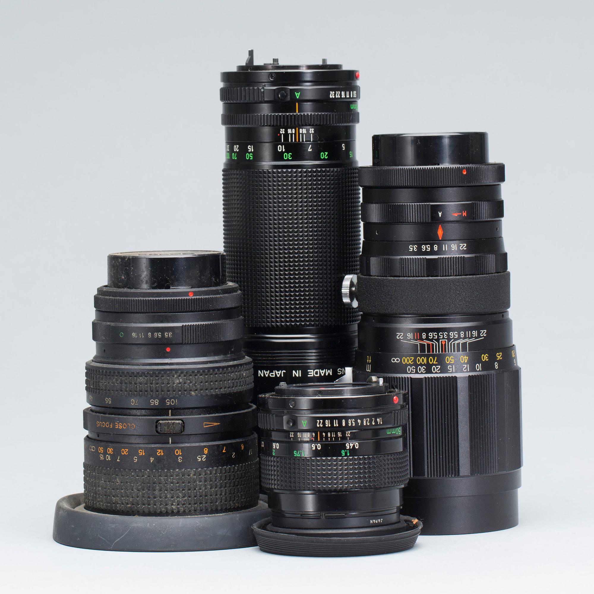 KAMERAOBJEKTIV, 4 st bland annat SOLIGOR TELE-AUTO 1:3.5 f=200mm No 1688603.