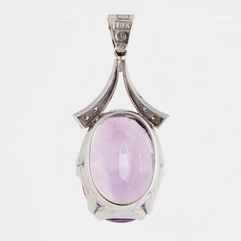 White gold, amethyst and small eight-cut diamond pendant.