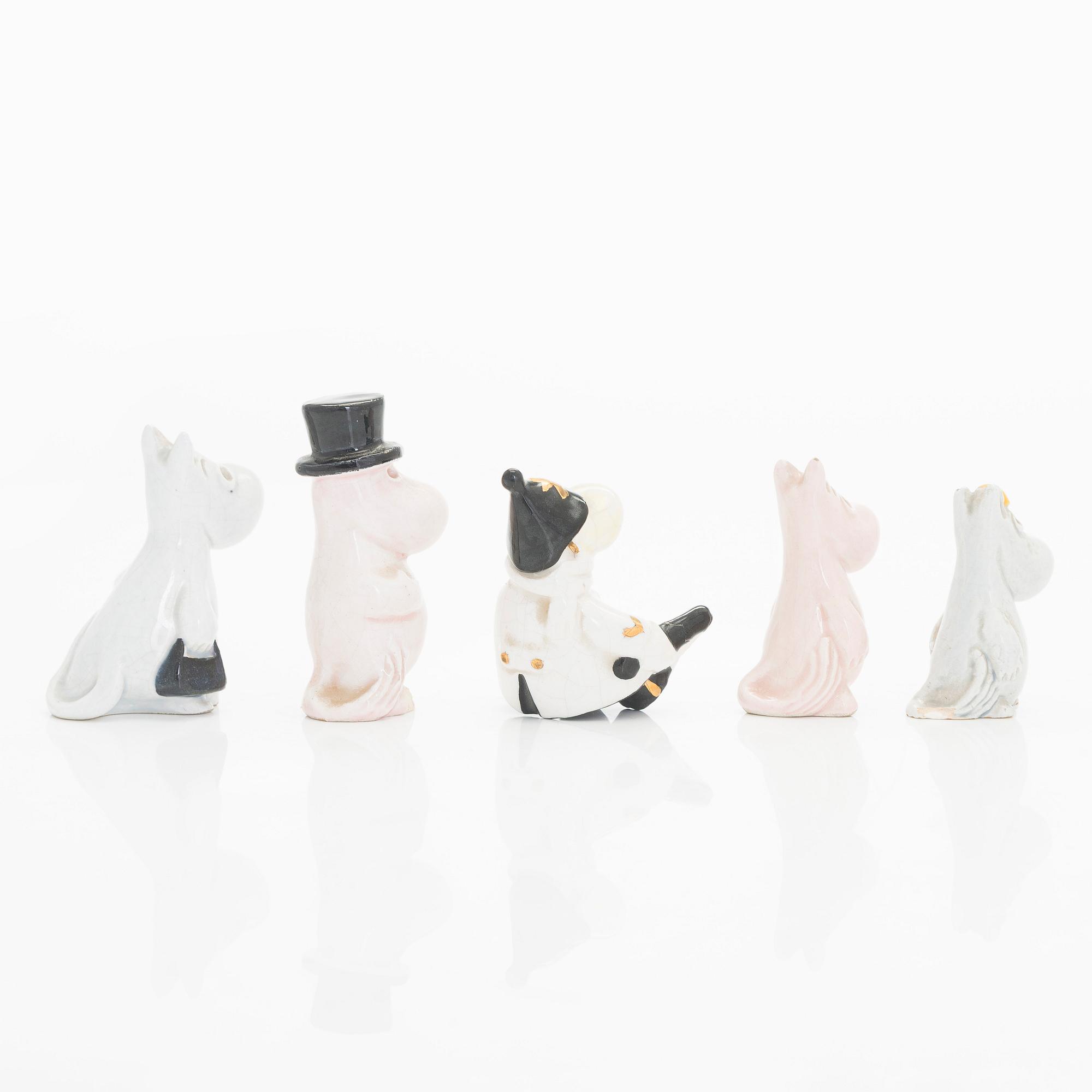 Leo Tykkyläinen, Muumi-figuriineja, 10 kpl, keramiikkaa, 1950-luku.