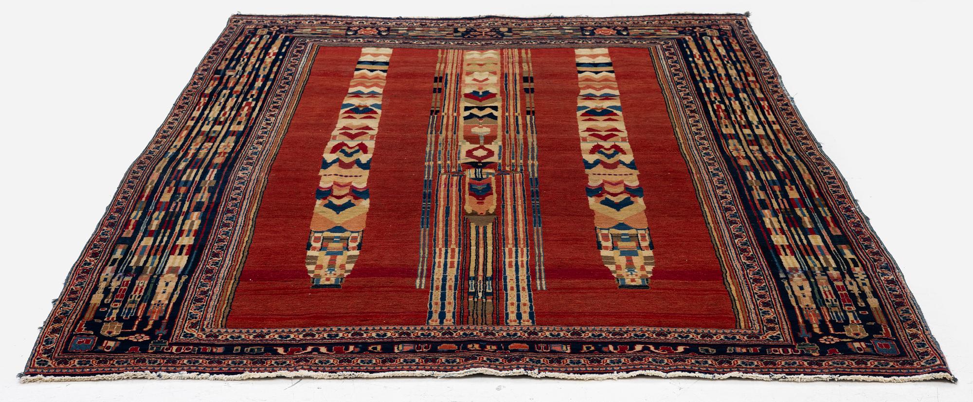 An antique part silk Kashan rug, Central Persia, part silk, c. 180 x 130 cm.