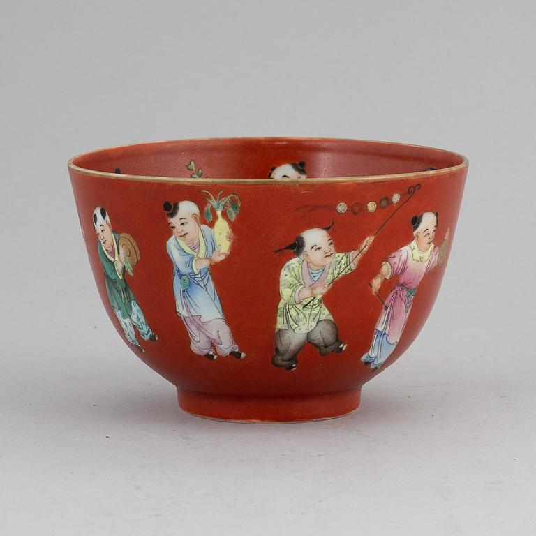 A Chinese coral red bowl, 20th century.