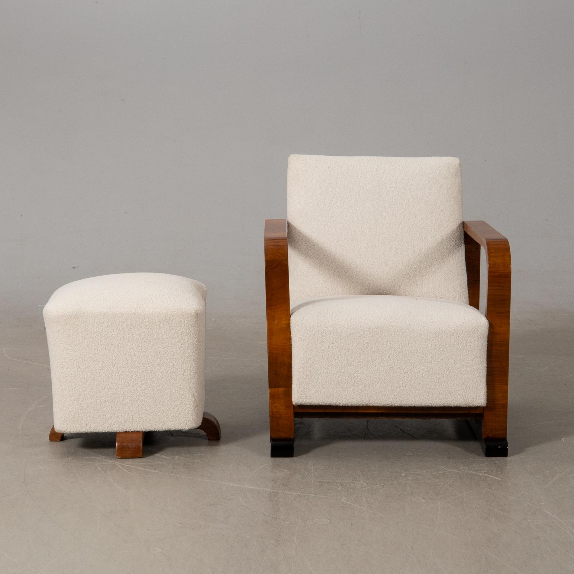 Fåtölj och fotpall, Art Deco, 1900-talets första hälft.