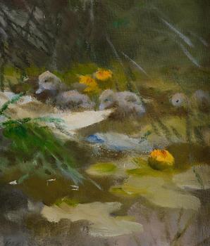 Bruno Liljefors, Two swans with cygnets.