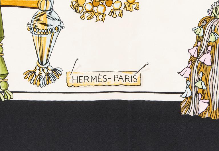 Hermès, two silk scarves, 'Passementerie' and 'Moyeux'.