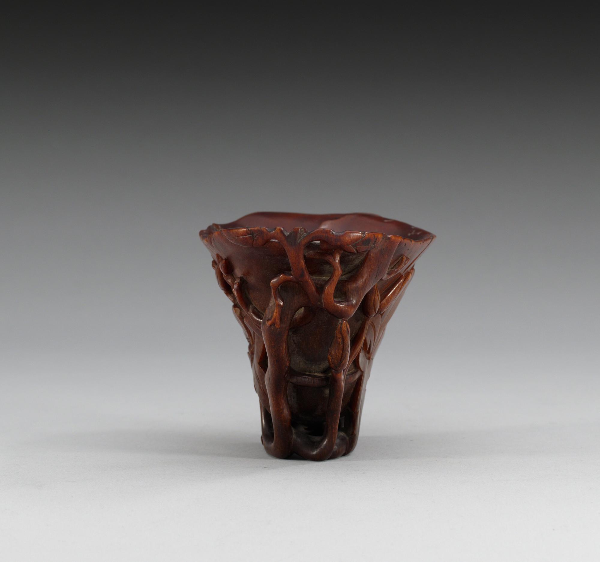 A rhinoceros horn libation cup, Qing dynasty, Kangxi (1662-1722).