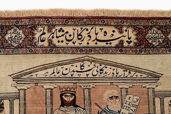 A Persian Kerman Laver 'Mashahir' ( 'The rulers of the world') rug, ca 240 x 147 cm.