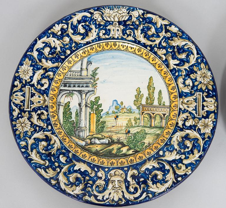 Two faience chargers in historic style, Italy, late 19th century.