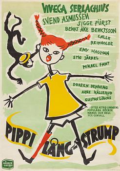 Filmaffisch, "Pippi Långstrump", Borås Kliché & Litografiska A.-B., 1949.