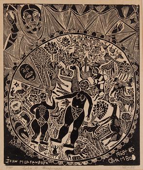 John Ndevasia Muafangejo, linolumsnitt, 1968+85, signerad 7/150.