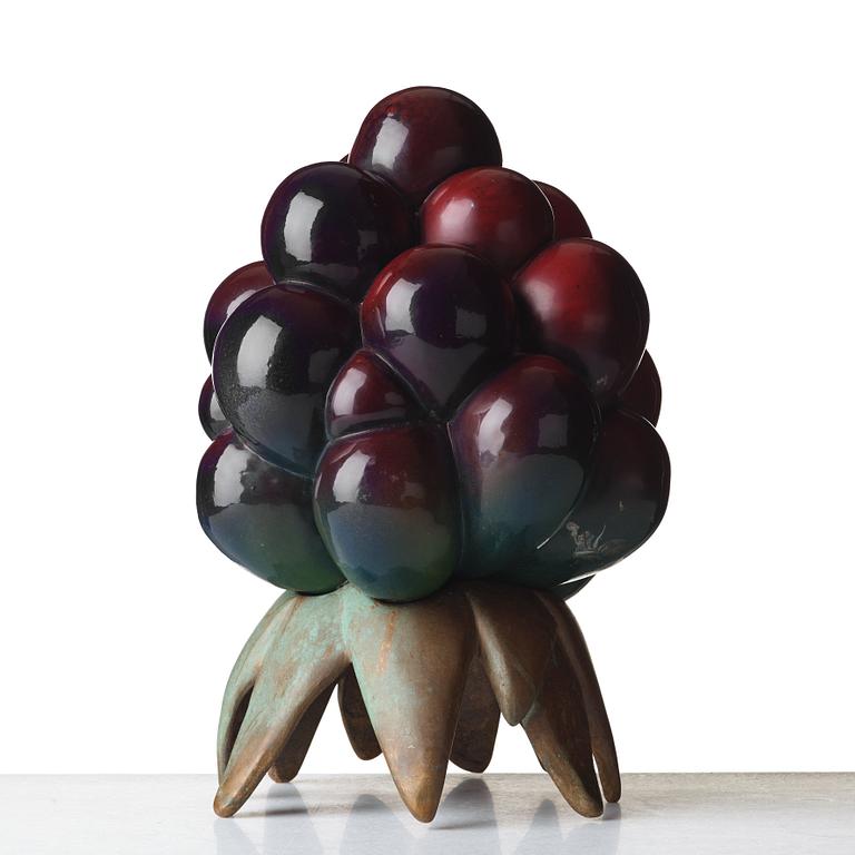 Hans Hedberg, a faience blackberry sculpture on a separate bronze base, Biot France.