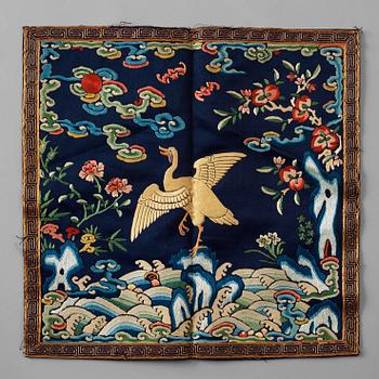 A set of five Mandarin insignia textiles, late Qing dynasty (1644-1912).