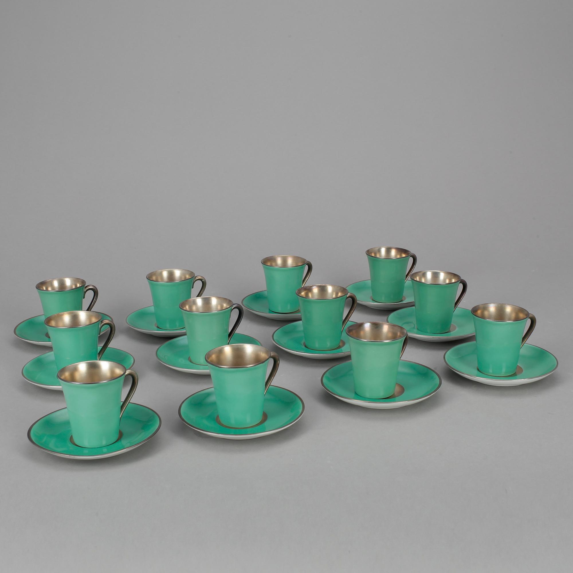 MOCCASERVIS, 12 delar, porslin, Edward Hald, Karlskrona, 1930/40-tal.