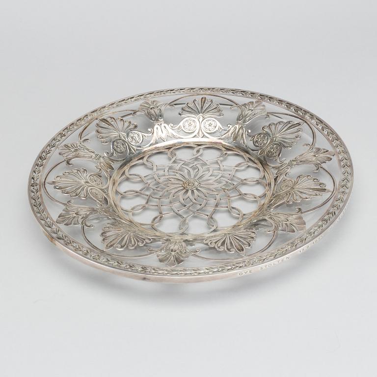 A Swedish 20th century silver and glass dish mark of WA Bohlin Stockholm 1920 diam ca 30,5 cm.