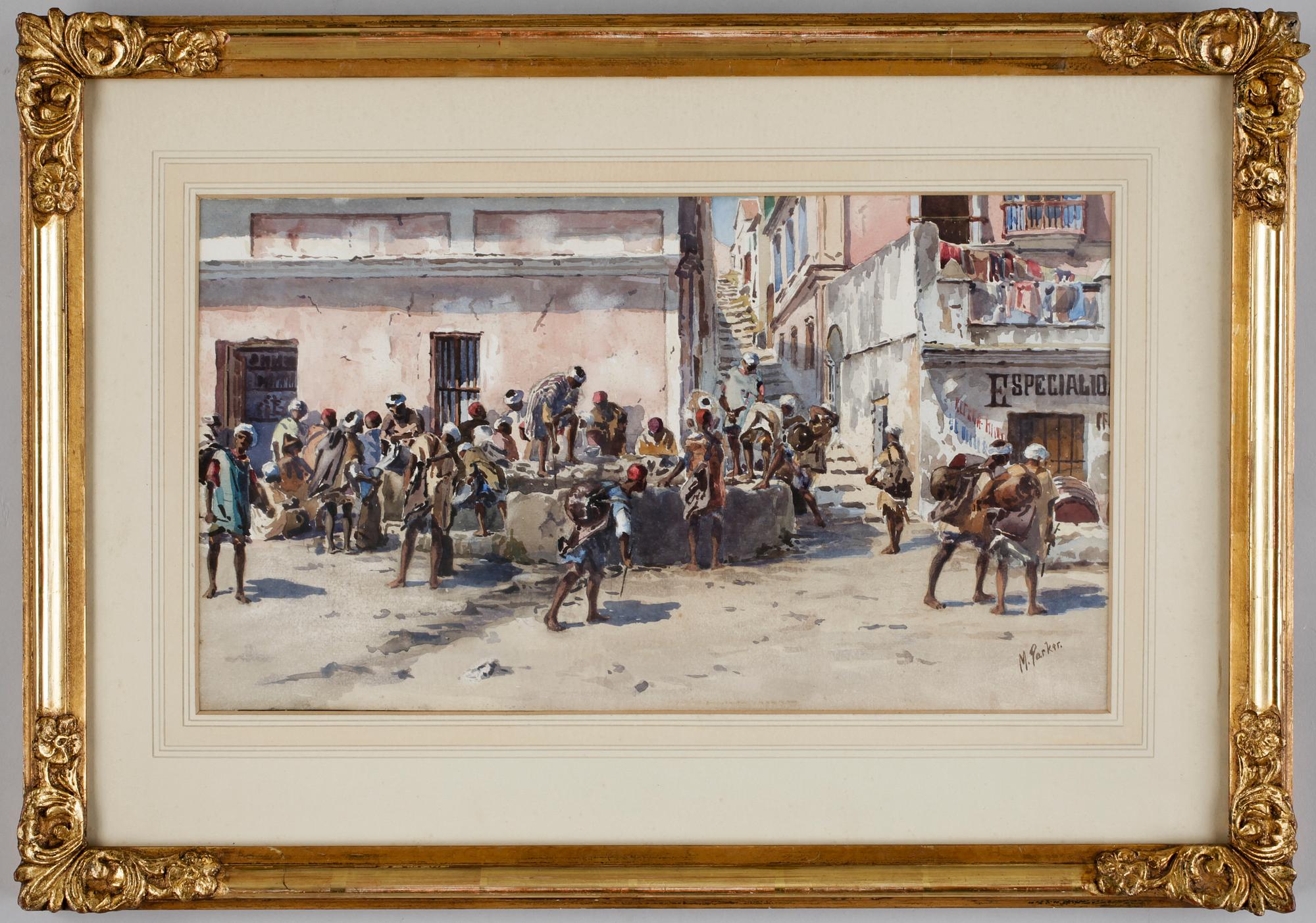 OKÄND KONSTNÄR, akvarell, omkring år 1900. Sign M. Parker.