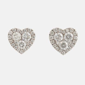 Heart shaped brilliant cut diamond earrings.