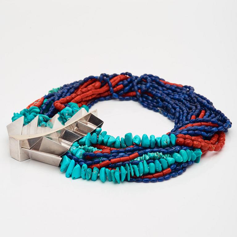Kristian Nilsson, a sterling necklace with semi-precious stones, Stockholm, 1983,