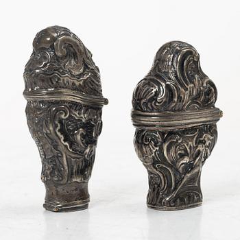 Rokoko, Two silver snuff boxes, Northern Europe, 18th century.