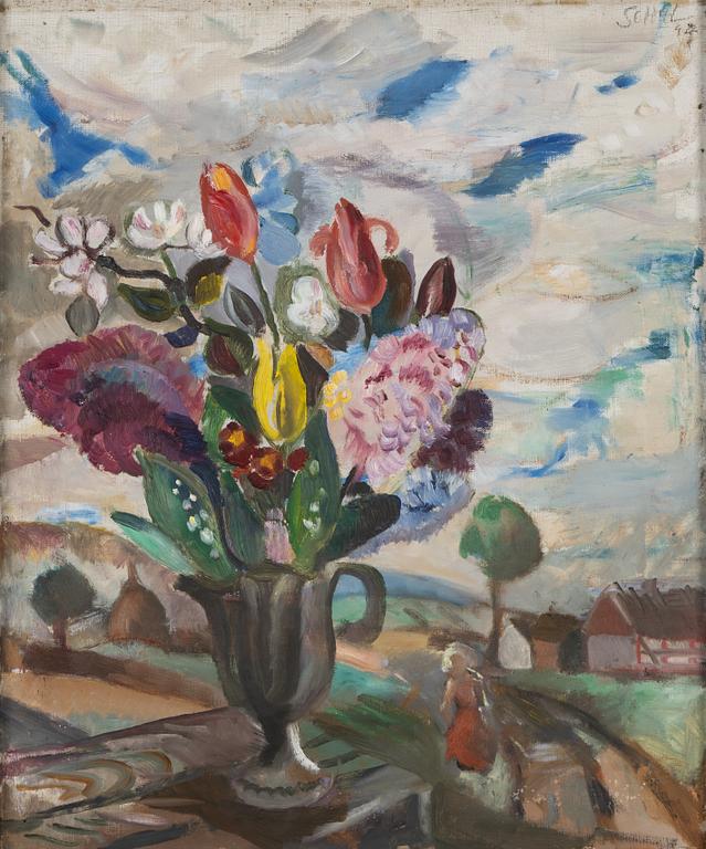 Jules Schyl, Blomsterstilleben i landskap.