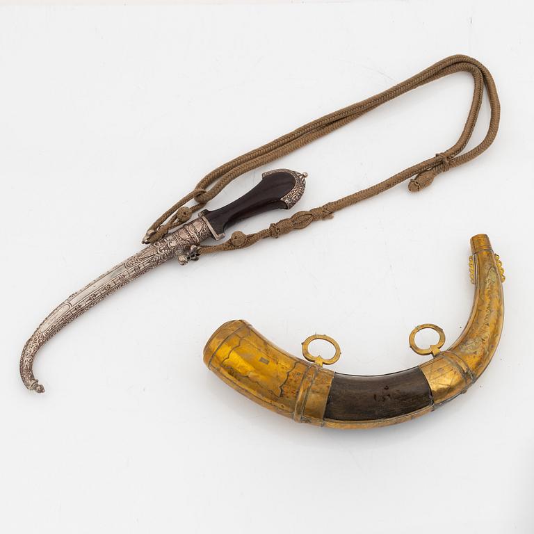 A powderhorn and Jambyia, north Africa, 19th/ 20th Century.